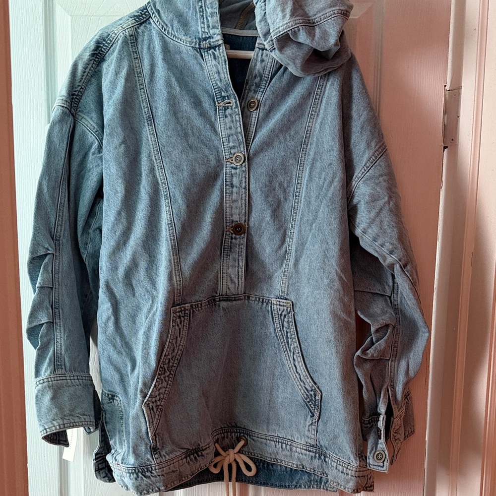 Pilcro Light Blue Jean Jacket with Hood, size L/XL -NWT